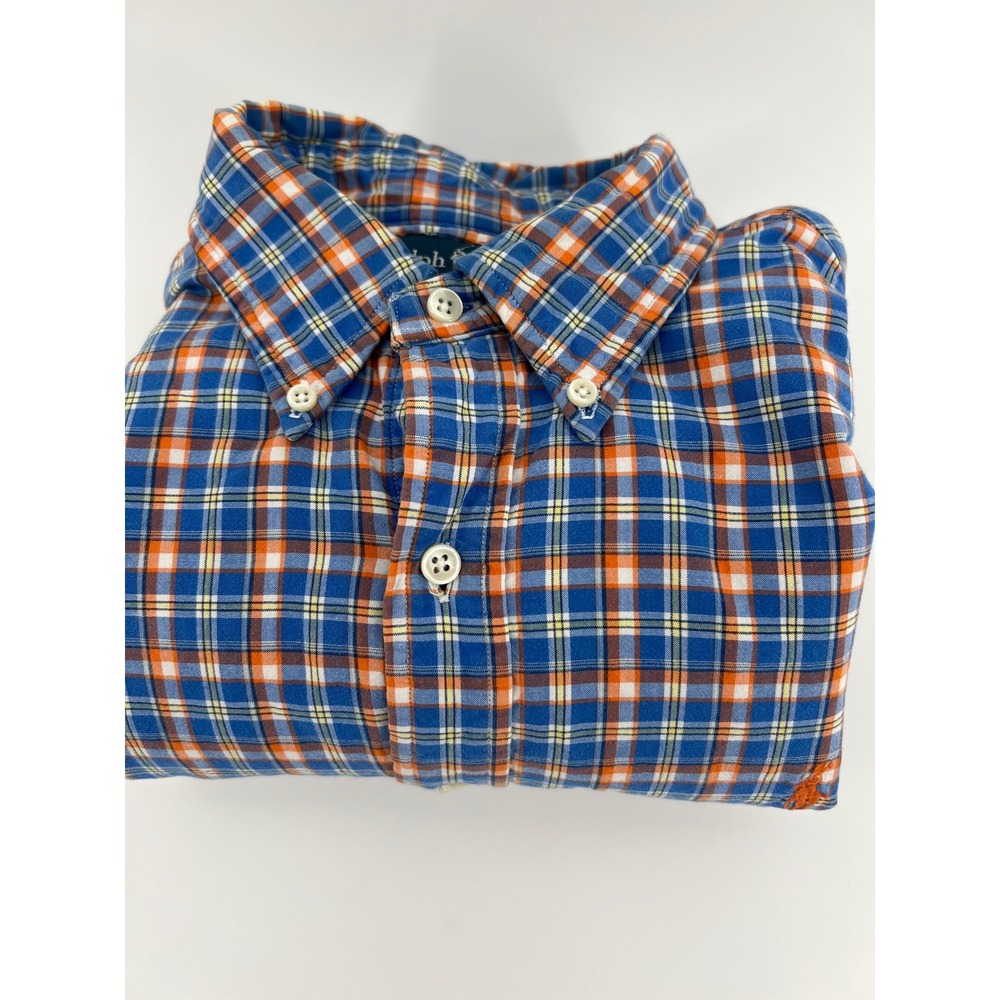 Ralph Lauren Plaid Button Down Long Sleeve Shirt Mens Orange Blue